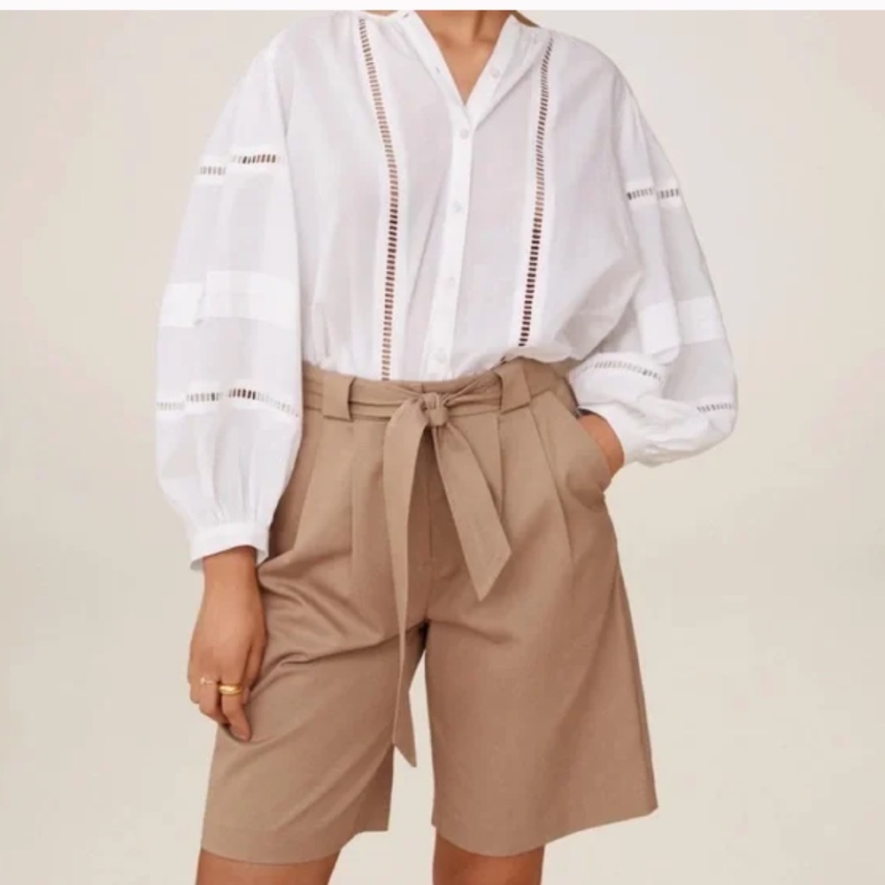 NWT Mango Soft bow Bermuda shorts Size S Tan